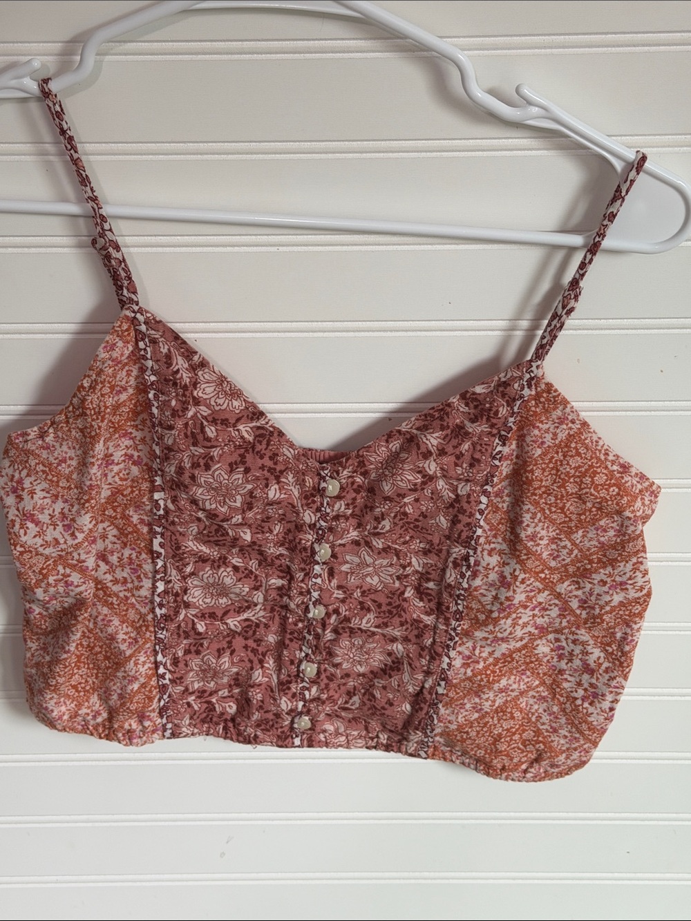 American Eagle Outfitters Rust and Peach Floral Button-Front Cami